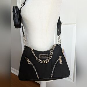 NWT Madden Girl Black Crossbody Bag with Silver Chain Detail